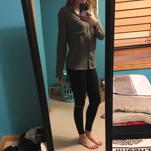 H&M Olive button-down top with lace-back.